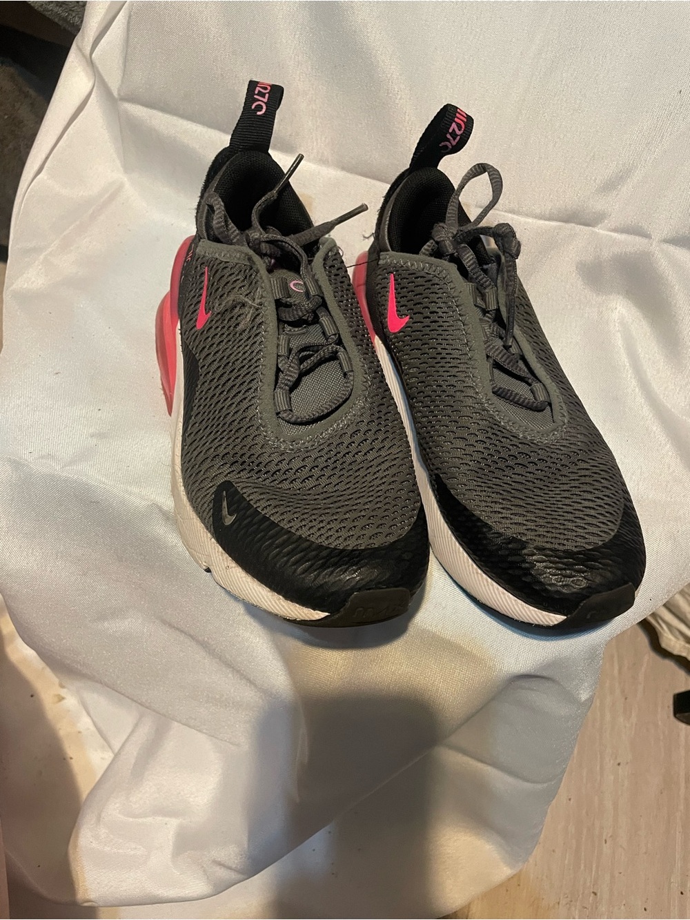 Nike Kids Grey Sneakers with Pink Accents